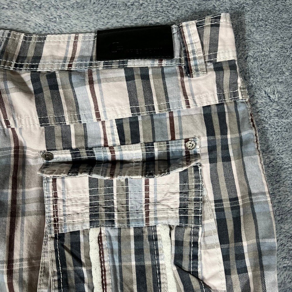 Fried Denim Mens Plaid Cargo Shorts Blue Grey‎ White Cotton 34 Utility G-Unit - Picture 12 of 16